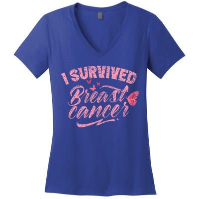 I Survived Breast Cancer Pink Support Fight Breast Cancer Gift Women's V-Neck T-Shirt