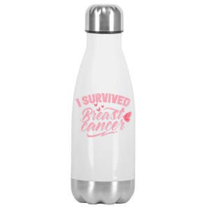 I Survived Breast Cancer Pink Support Fight Breast Cancer Gift Stainless Steel Insulated Water Bottle