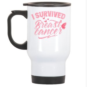 I Survived Breast Cancer Pink Support Fight Breast Cancer Gift Stainless Steel Travel Mug