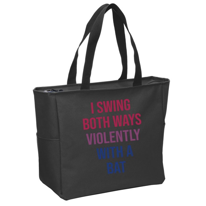 I Swing Both Ways Violently With A Bat Actual Joe Quinn Zip Tote Bag
