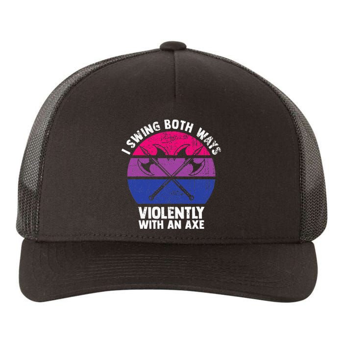 I Swing Both Ways Violently With An Axe Bisexual LGBT Pride Yupoong Adult 5-Panel Trucker Hat