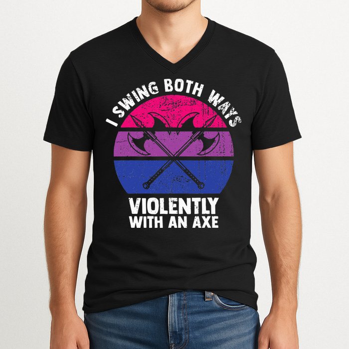 I Swing Both Ways Violently With An Axe Bisexual LGBT Pride V-Neck T-Shirt