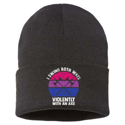 I Swing Both Ways Violently With An Axe Bisexual LGBT Pride Sustainable Knit Beanie