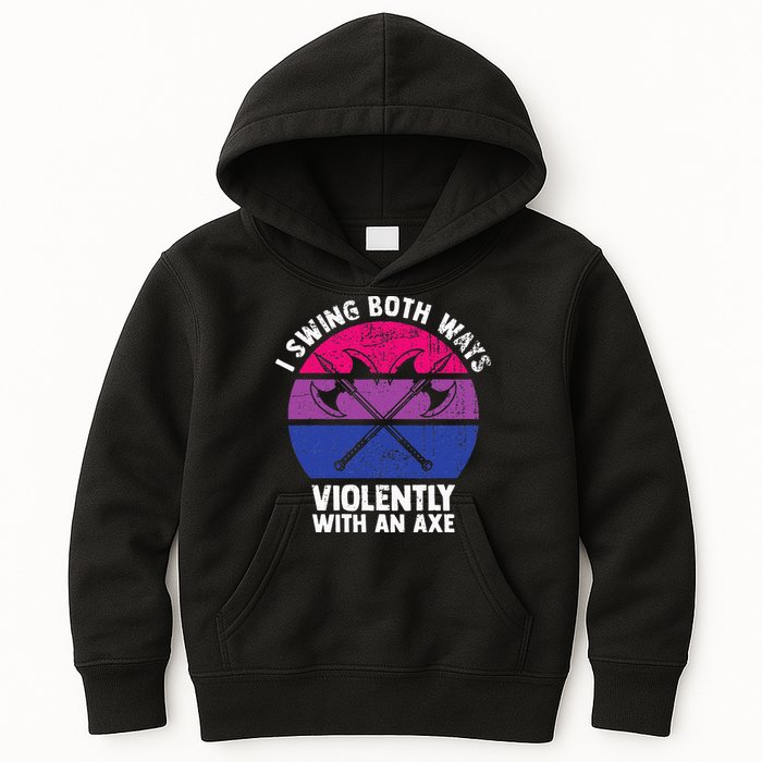 I Swing Both Ways Violently With An Axe Bisexual LGBT Pride Kids Hoodie