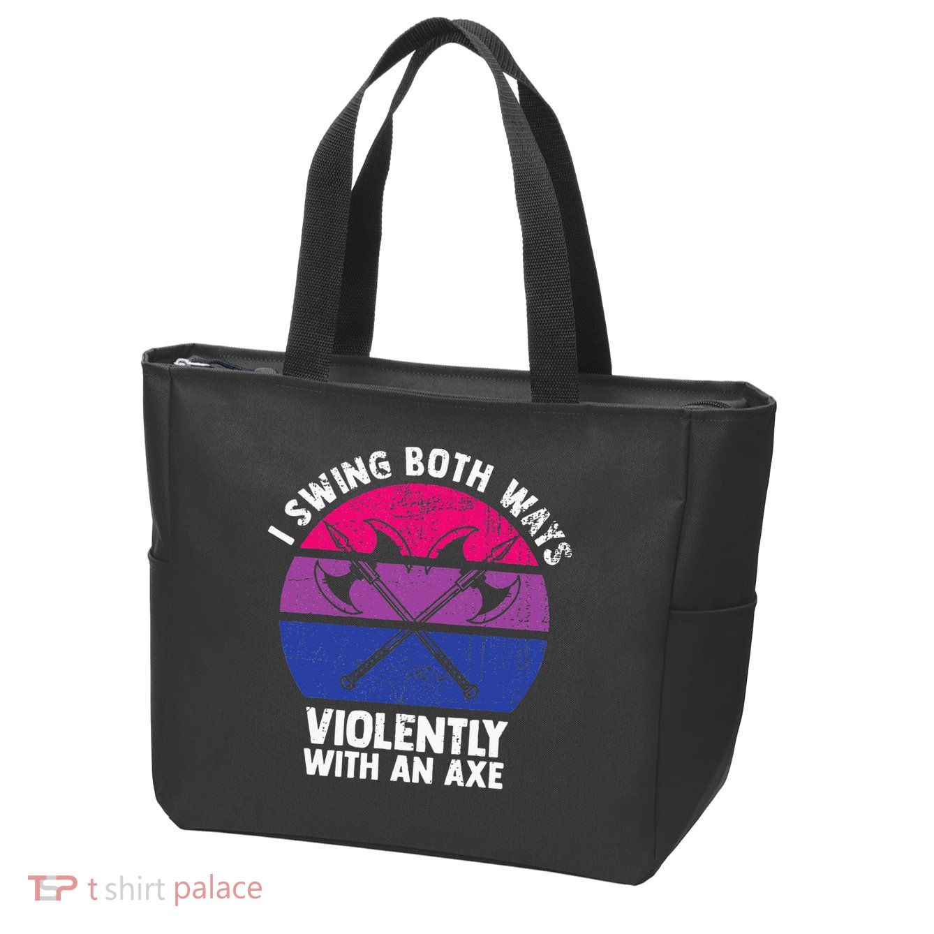I Swing Both Ways Violently With An Axe Bisexual LGBT Pride Zip Tote Bag