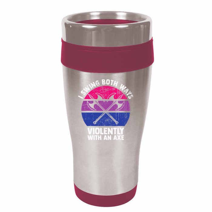 I Swing Both Ways Violently With An Axe Bisexual LGBT Pride 16oz Travel Tumbler
