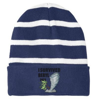 I Survived Beryl 2024 Support Squad Striped Beanie with Solid Band