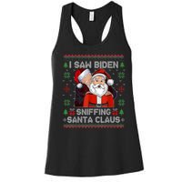 I Saw Biden Sniffing Santa Claus Funny Biden Ugly Xmas Women's Racerback Tank