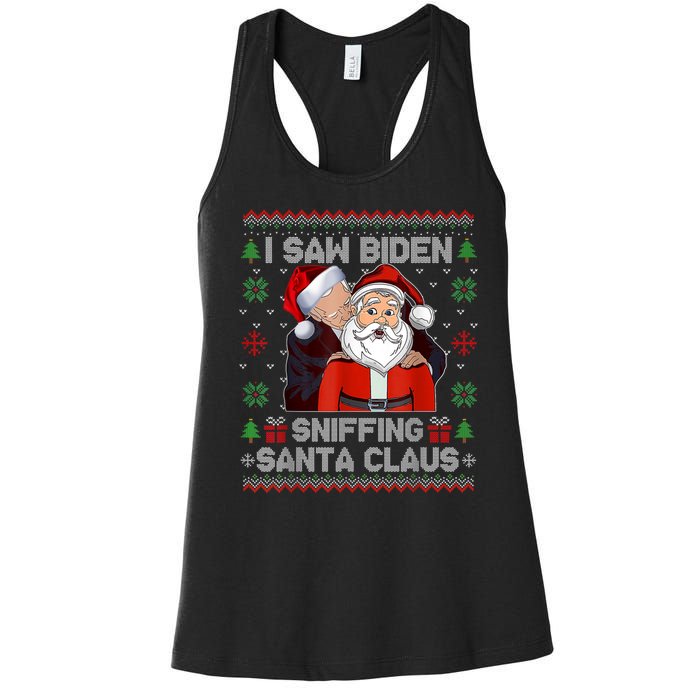 I Saw Biden Sniffing Santa Claus Funny Biden Ugly Xmas Women's Racerback Tank