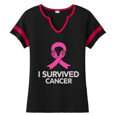 I Survived Cancer Breast Cancer Awareness Ladies Halftime Notch Neck Tee