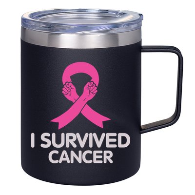 I Survived Cancer Breast Cancer Awareness 12oz Stainless Steel Coffee Mug