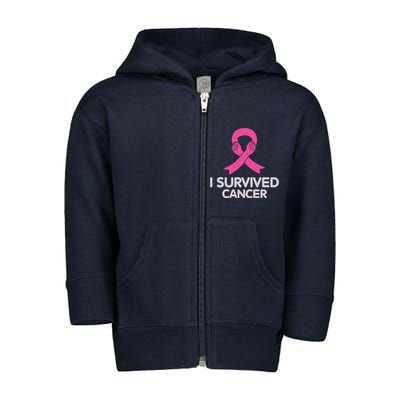 I Survived Cancer Breast Cancer Awareness Toddler Zip Fleece Hoodie