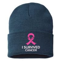 I Survived Cancer Breast Cancer Awareness Sustainable Knit Beanie