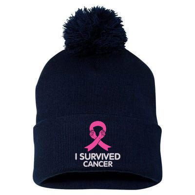 I Survived Cancer Breast Cancer Awareness Pom Pom 12in Knit Beanie