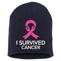 I Survived Cancer Breast Cancer Awareness Short Acrylic Beanie