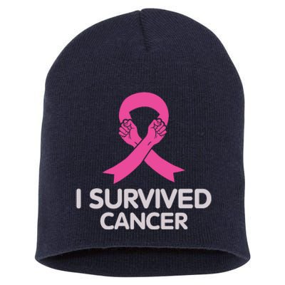 I Survived Cancer Breast Cancer Awareness Short Acrylic Beanie