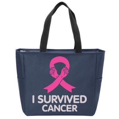 I Survived Cancer Breast Cancer Awareness Zip Tote Bag