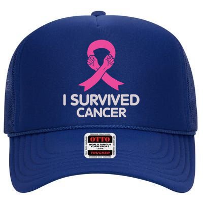 I Survived Cancer Breast Cancer Awareness High Crown Mesh Back Trucker Hat