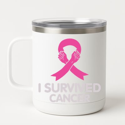 I Survived Cancer Breast Cancer Awareness 12 oz Stainless Steel Tumbler Cup