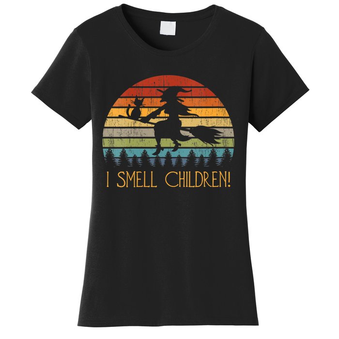 I Smell Children Halloween Witch Cat Broom Vintage Women's T-Shirt