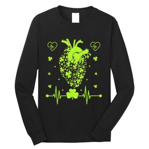 Irish Shamrock Cardiac Nurse Heart St. Patrick's Day Long Sleeve Shirt