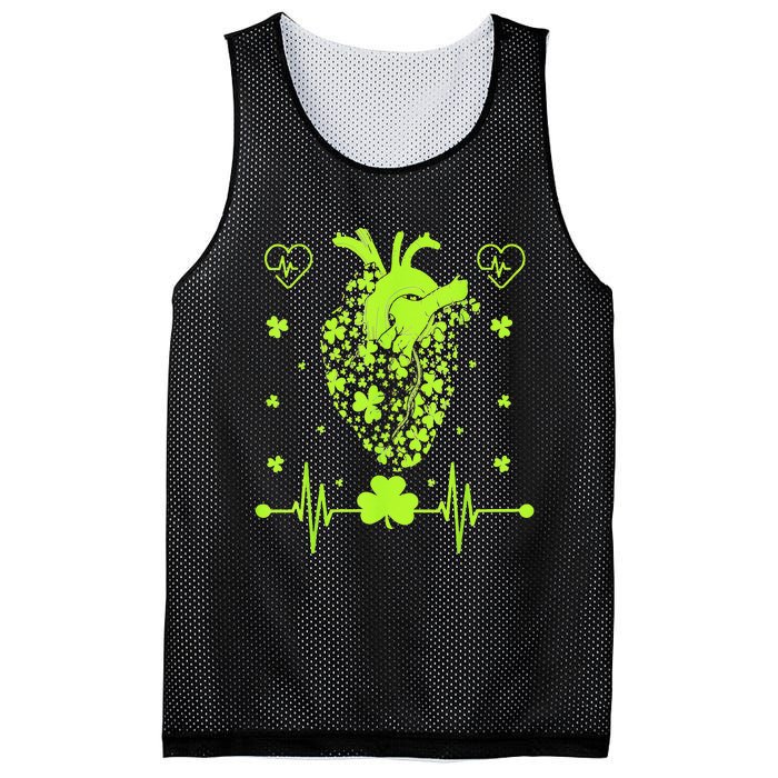 Irish Shamrock Cardiac Nurse Heart St. Patrick's Day Mesh Reversible Basketball Jersey Tank