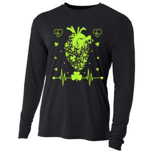 Irish Shamrock Cardiac Nurse Heart St. Patrick's Day Cooling Performance Long Sleeve Crew