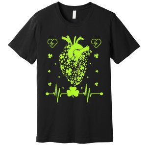 Irish Shamrock Cardiac Nurse Heart St. Patrick's Day Premium T-Shirt