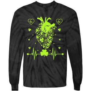 Irish Shamrock Cardiac Nurse Heart St. Patrick's Day Tie-Dye Long Sleeve Shirt