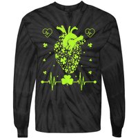 Irish Shamrock Cardiac Nurse Heart St. Patrick's Day Tie-Dye Long Sleeve Shirt