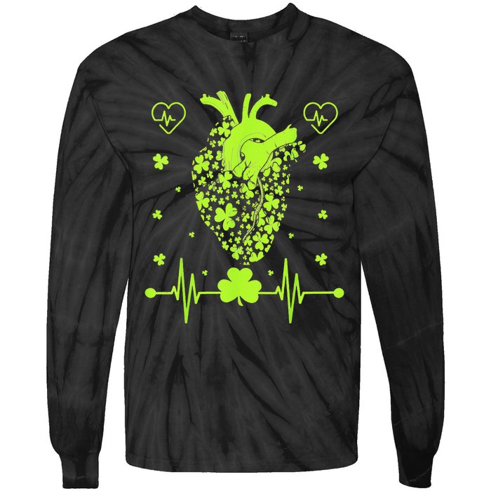 Irish Shamrock Cardiac Nurse Heart St. Patrick's Day Tie-Dye Long Sleeve Shirt