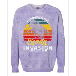 I Survived Cicada Invasion Tennessee 2024 Retro Cicada Bugs Colorblast Crewneck Sweatshirt