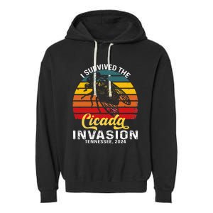 I Survived Cicada Invasion Tennessee 2024 Retro Cicada Bugs Garment-Dyed Fleece Hoodie