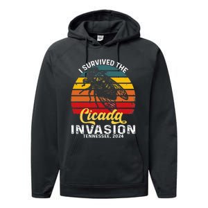 I Survived Cicada Invasion Tennessee 2024 Retro Cicada Bugs Performance Fleece Hoodie