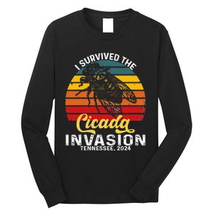 I Survived Cicada Invasion Tennessee 2024 Retro Cicada Bugs Long Sleeve Shirt