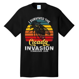 I Survived Cicada Invasion Tennessee 2024 Retro Cicada Bugs Tall T-Shirt