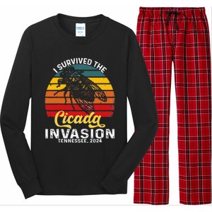 I Survived Cicada Invasion Tennessee 2024 Retro Cicada Bugs Long Sleeve Pajama Set