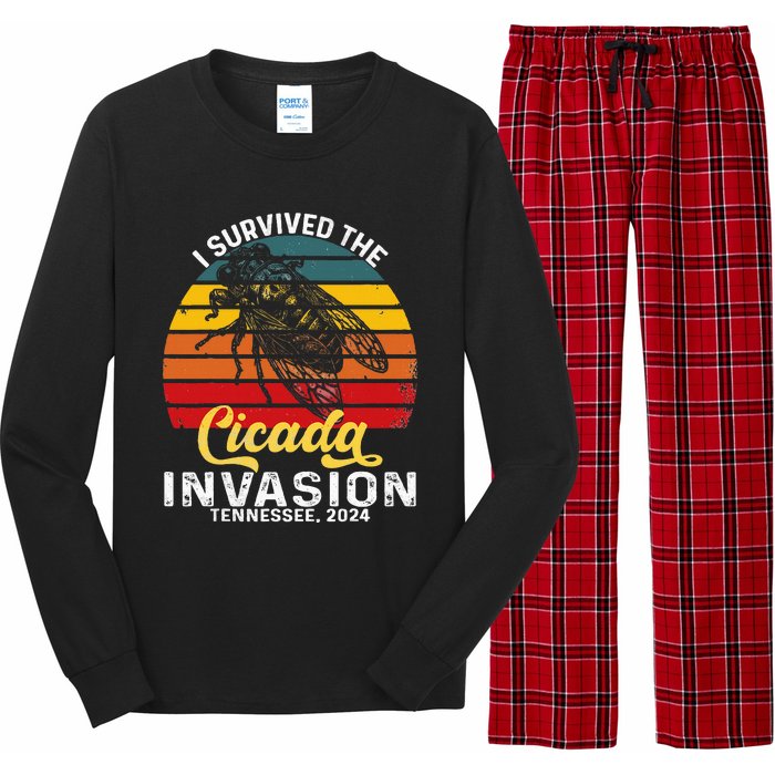 I Survived Cicada Invasion Tennessee 2024 Retro Cicada Bugs Long Sleeve Pajama Set