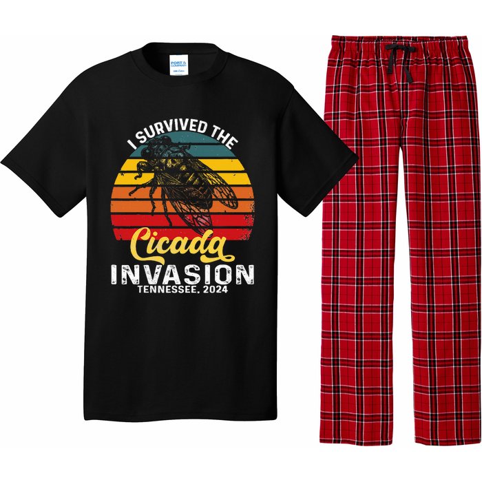 I Survived Cicada Invasion Tennessee 2024 Retro Cicada Bugs Pajama Set