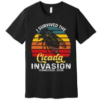 I Survived Cicada Invasion Tennessee 2024 Retro Cicada Bugs Premium T-Shirt