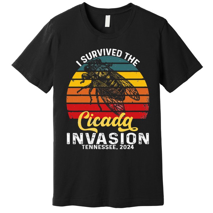 I Survived Cicada Invasion Tennessee 2024 Retro Cicada Bugs Premium T-Shirt