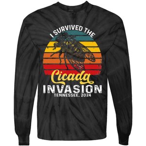 I Survived Cicada Invasion Tennessee 2024 Retro Cicada Bugs Tie-Dye Long Sleeve Shirt