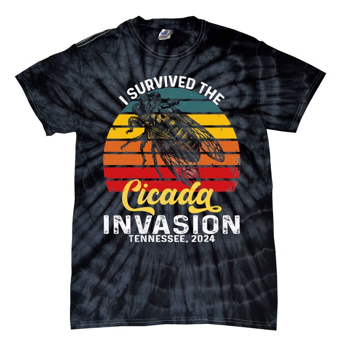 I Survived Cicada Invasion Tennessee 2024 Retro Cicada Bugs Tie-Dye T-Shirt