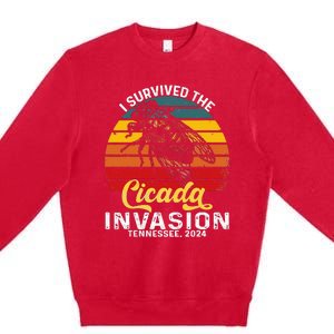 I Survived Cicada Invasion Tennessee 2024 Retro Cicada Bugs Premium Crewneck Sweatshirt