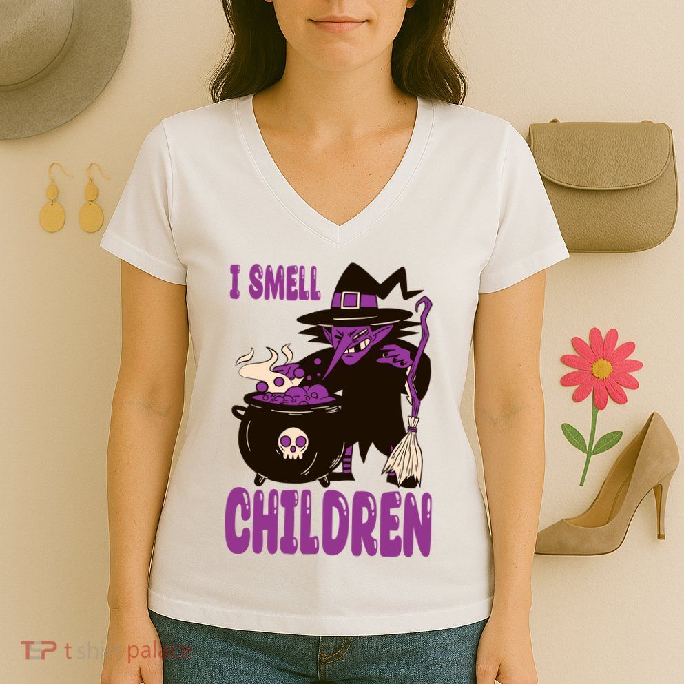 I Smell Children Funny Halloween Witch Women's V-Neck T-Shirt