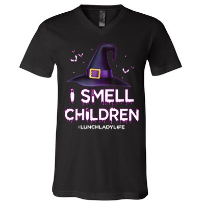 I Smell Children Lunch Lady Life Halloween For Lunch Lady V-Neck T-Shirt