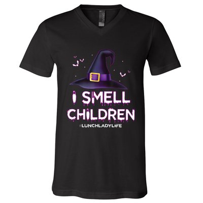 I Smell Children Lunch Lady Life Halloween For Lunch Lady V-Neck T-Shirt