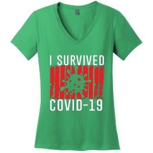 I Survived Covid19 Distressed Women's V-Neck T-Shirt