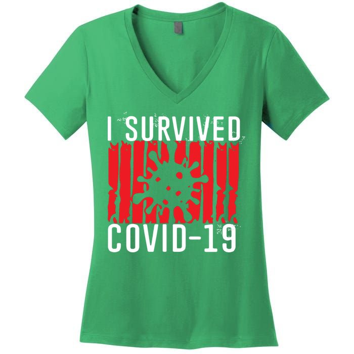 I Survived Covid19 Distressed Women's V-Neck T-Shirt