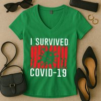 I Survived Covid19 Distressed Women's V-Neck T-Shirt